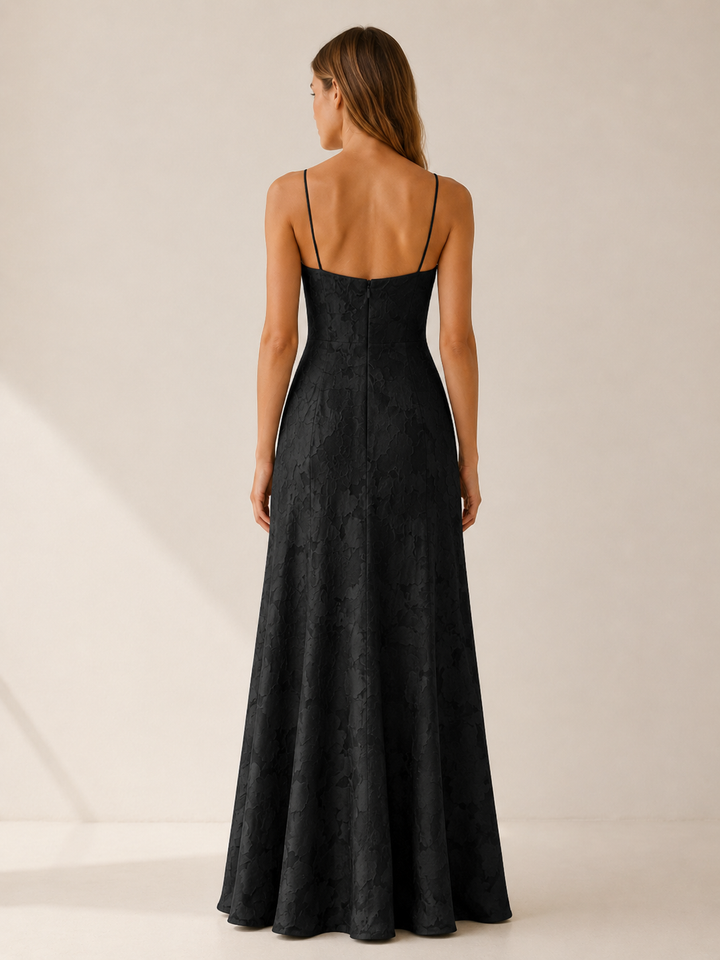 Black Floral Lace Maxi Dress with Side Slit – side view