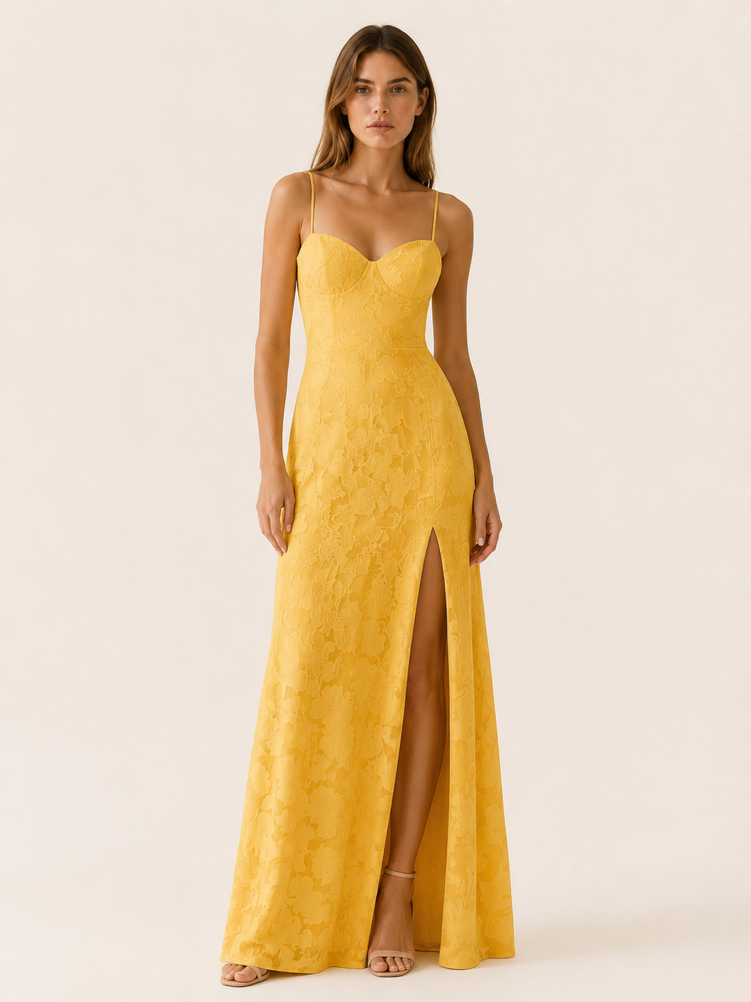 Black Floral Lace Maxi Dress with Side Slit – close-up