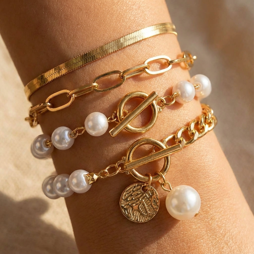 Close-up of the bracelet set's clasp and chain extender