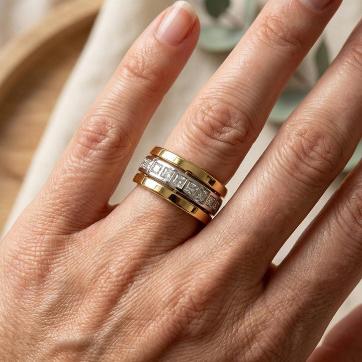 Main shot of the two tone cubic zirconia ring