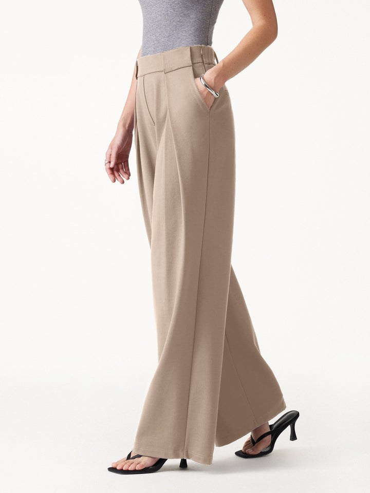 Ponte Mid-Rise  Wide-Leg Tuck Pants with Pockets