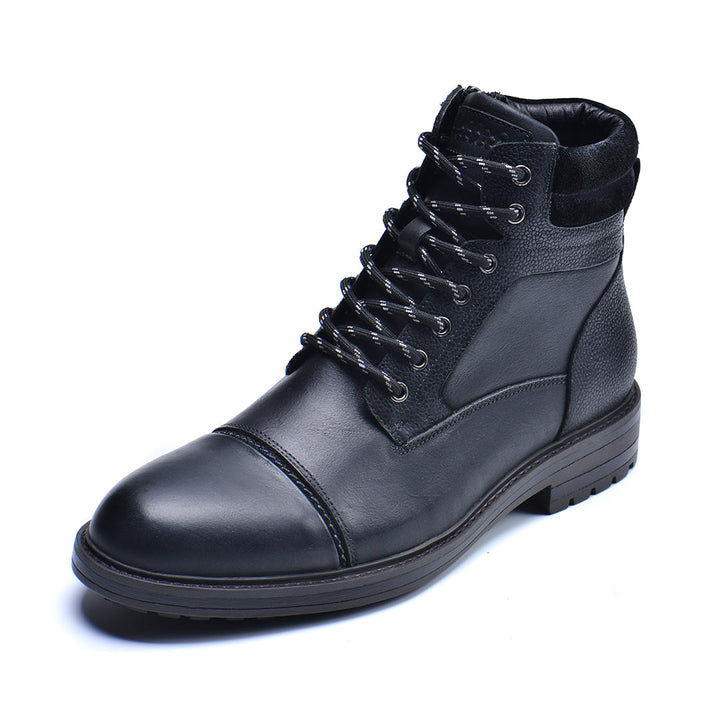 Paladin leather boots in black, side pair view