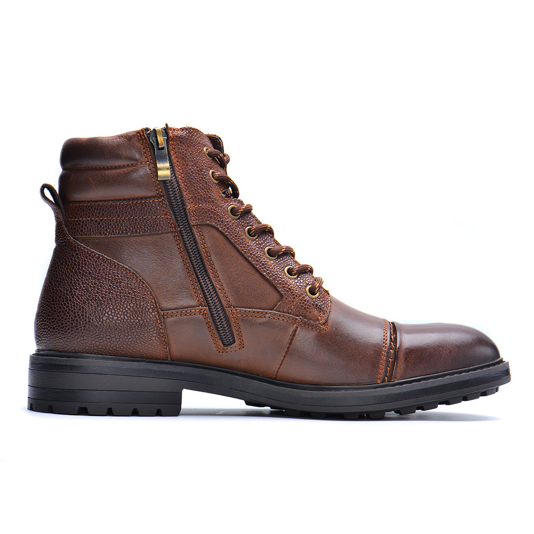 Paladin leather boots in brown, front pair view