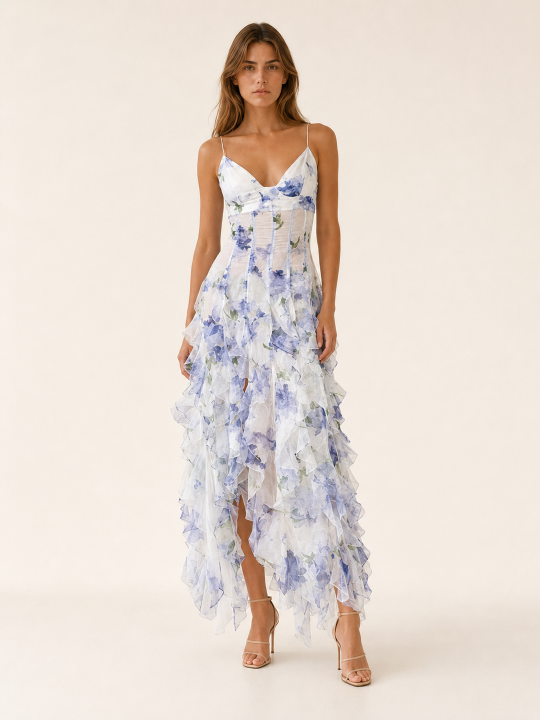 Floral Floral Maxi Dress with Ruffle Detail – front view