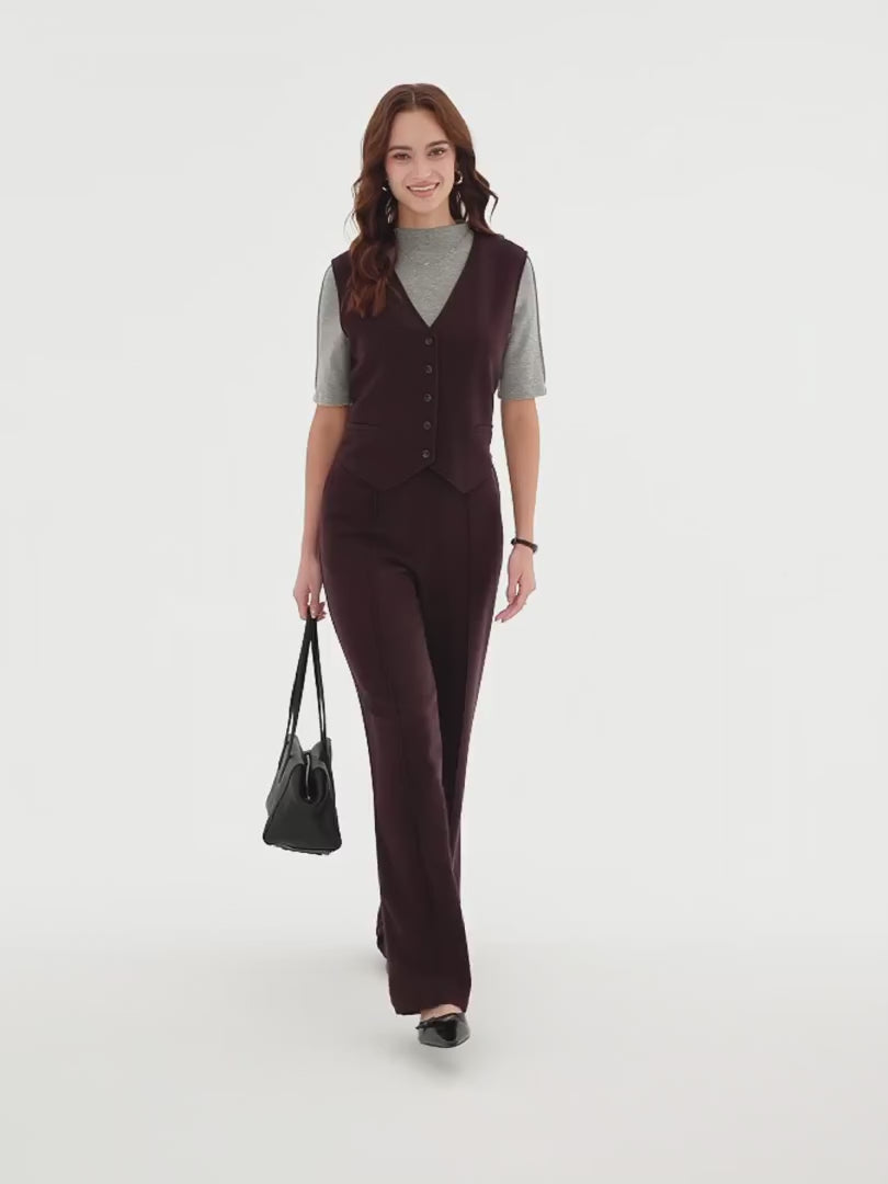 2Pcs Set Friendly Sleeveless Cropped Vest & Mid-Rise Pintuck Pants with Pockets