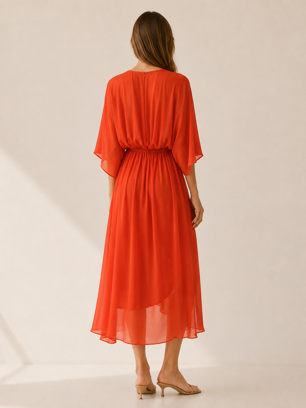 Green Wrap Midi Dress with Waist Tie – side view