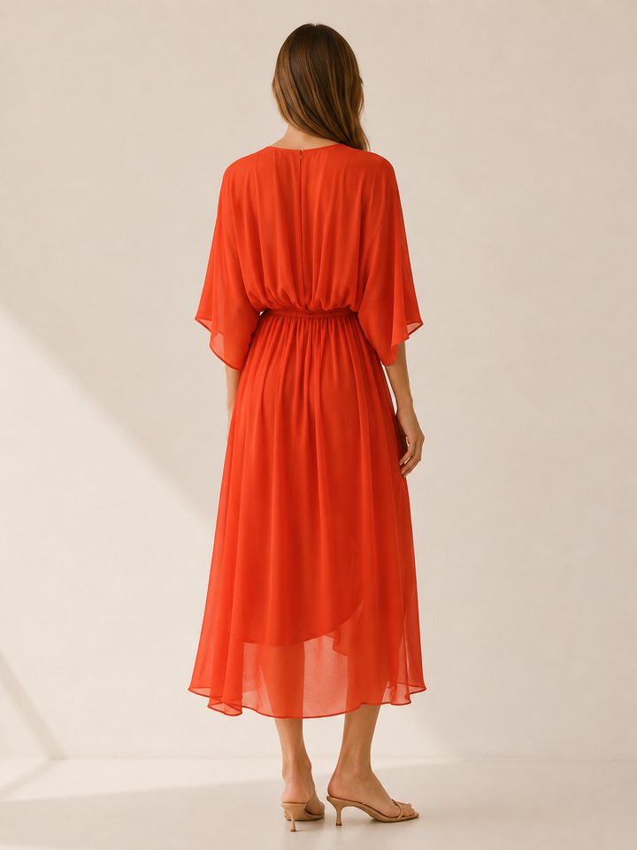 Green Wrap Midi Dress with Waist Tie – side view