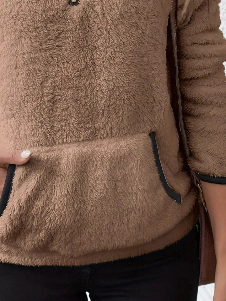 Halina | Women's Fuzzy Sherpa Half Zip Pullover Sweater