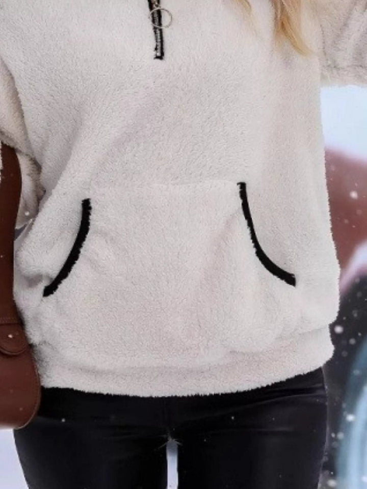 Halina | Women's Fuzzy Sherpa Half Zip Pullover Sweater