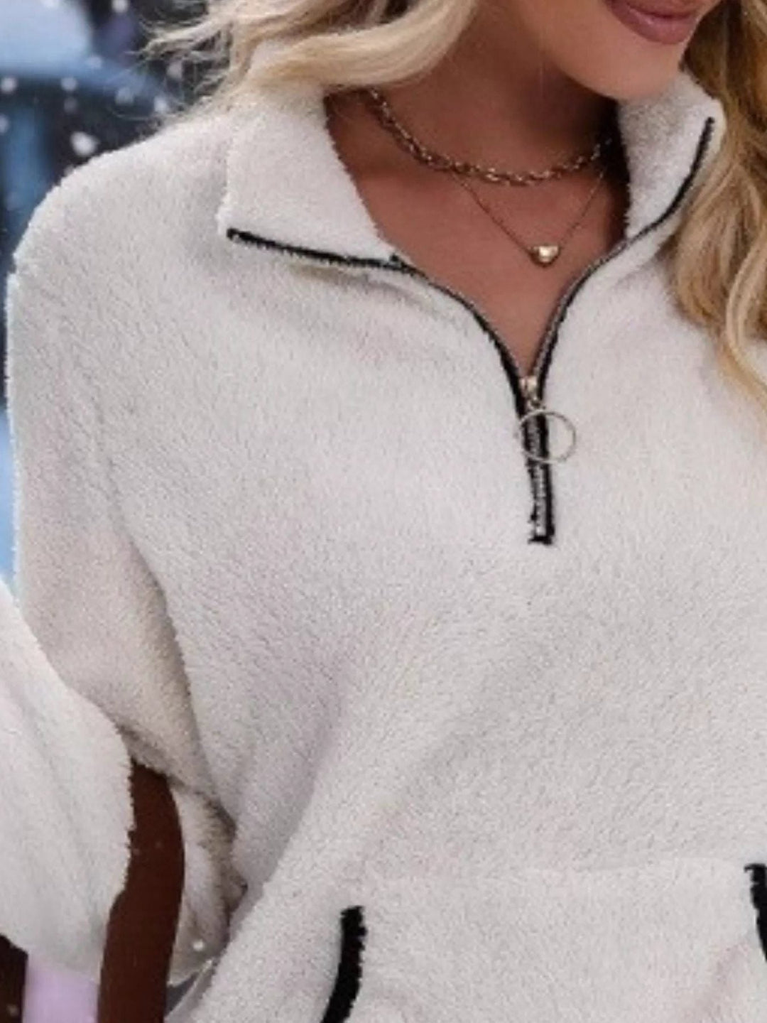 Halina | Women's Fuzzy Sherpa Half Zip Pullover Sweater