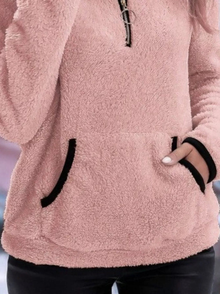 Halina | Women's Fuzzy Sherpa Half Zip Pullover Sweater