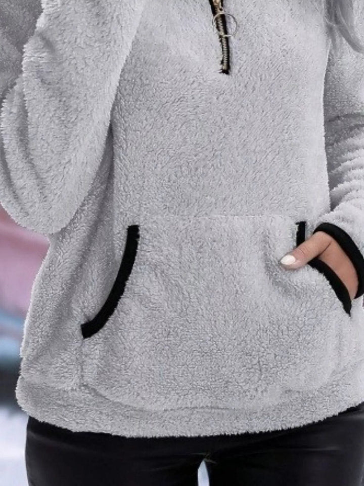 Halina | Women's Fuzzy Sherpa Half Zip Pullover Sweater