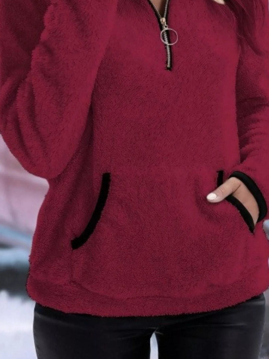 Halina | Women's Fuzzy Sherpa Half Zip Pullover Sweater