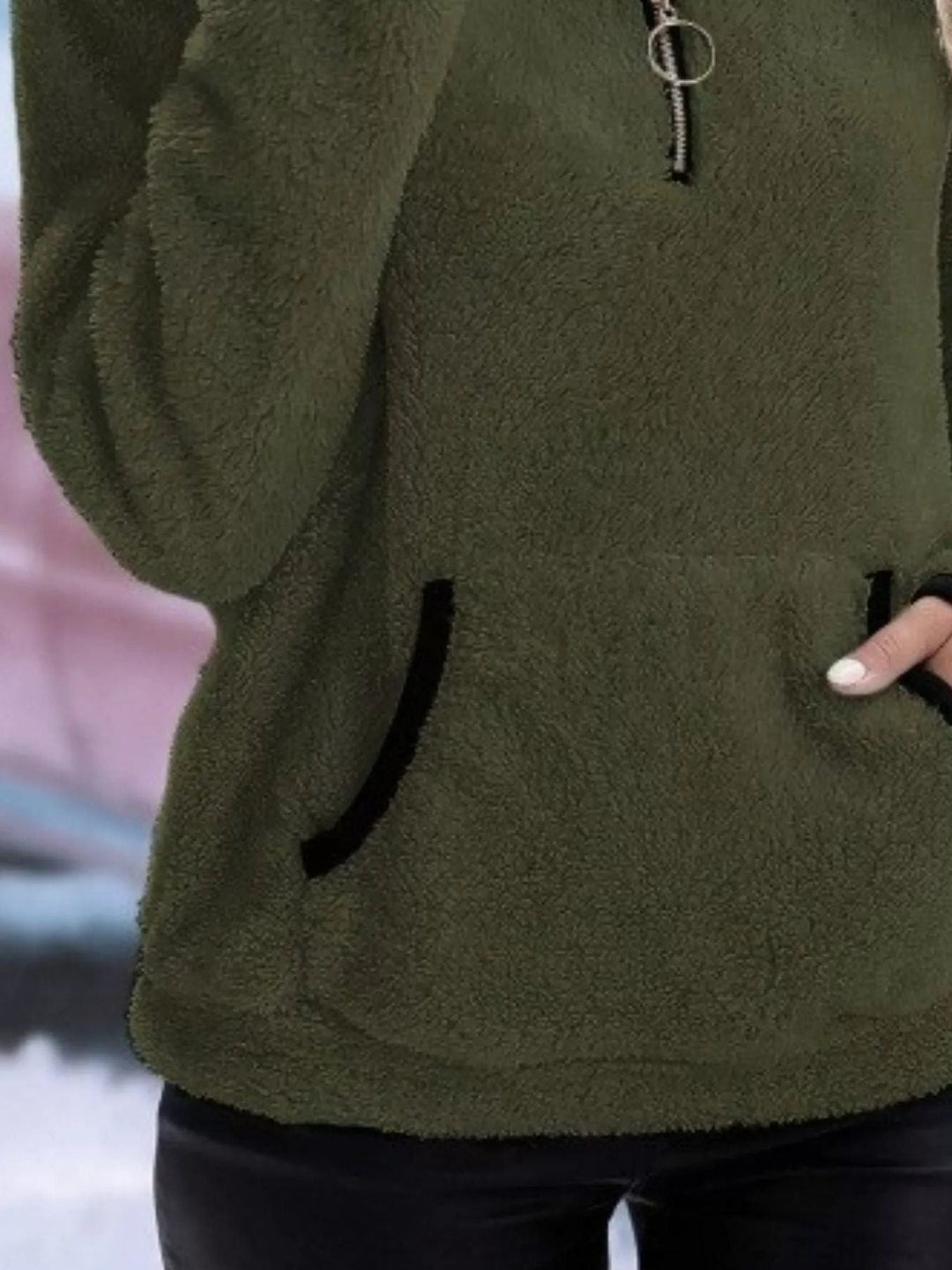 Halina | Women's Fuzzy Sherpa Half Zip Pullover Sweater