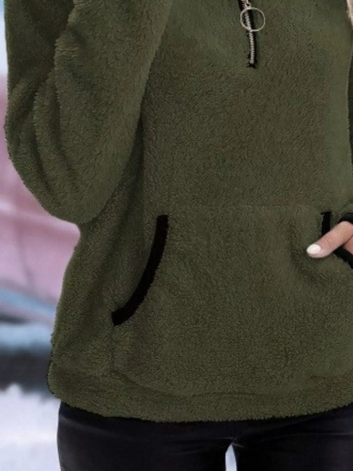 Halina | Women's Fuzzy Sherpa Half Zip Pullover Sweater