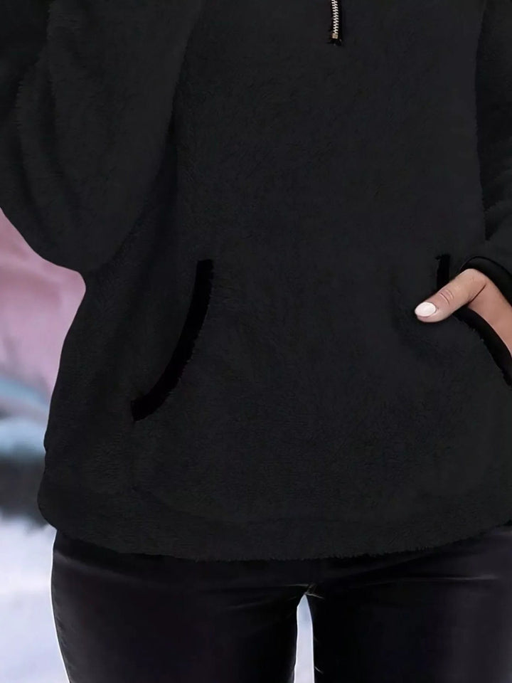 Halina | Women's Fuzzy Sherpa Half Zip Pullover Sweater