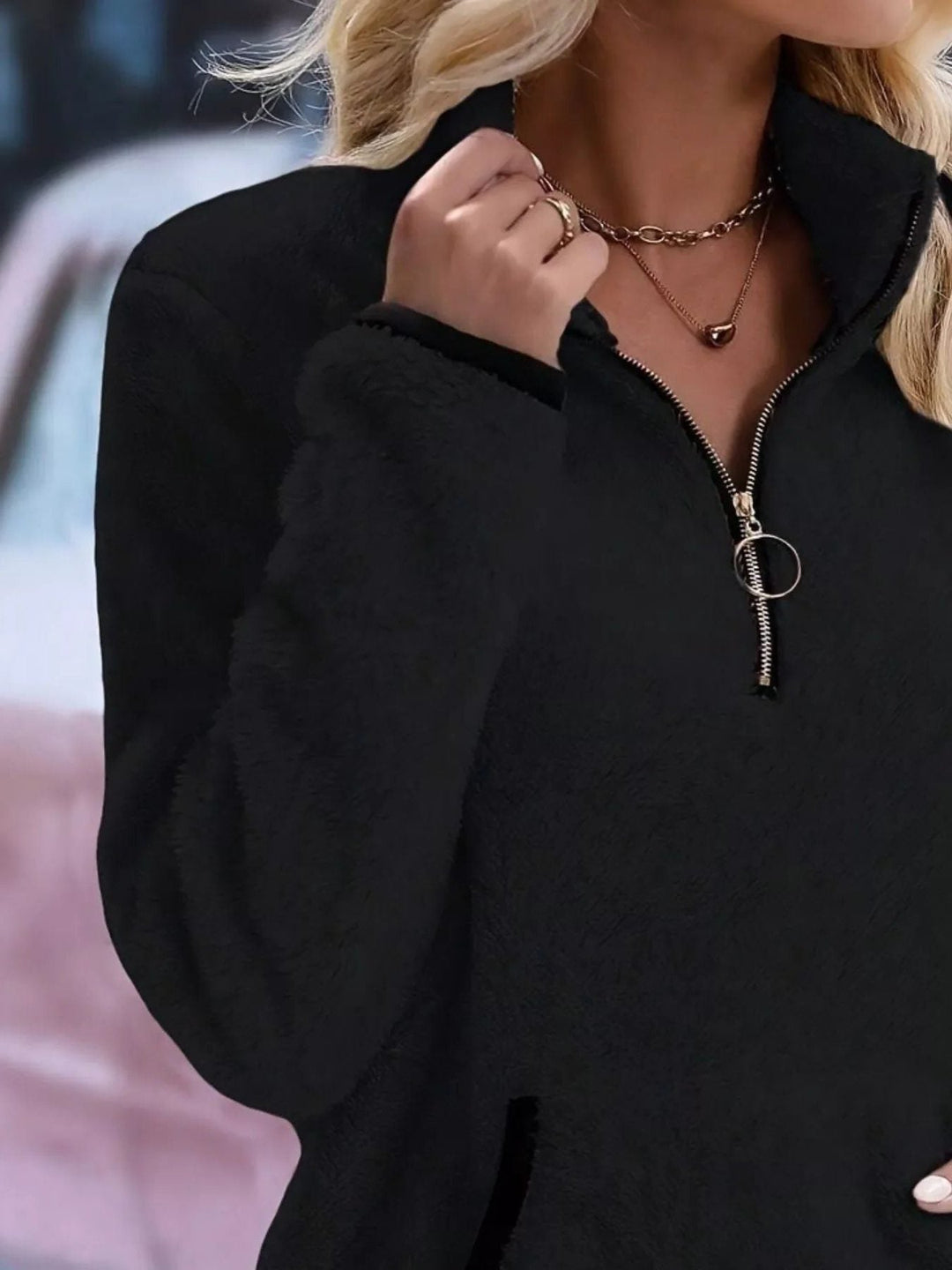 Halina | Women's Fuzzy Sherpa Half Zip Pullover Sweater