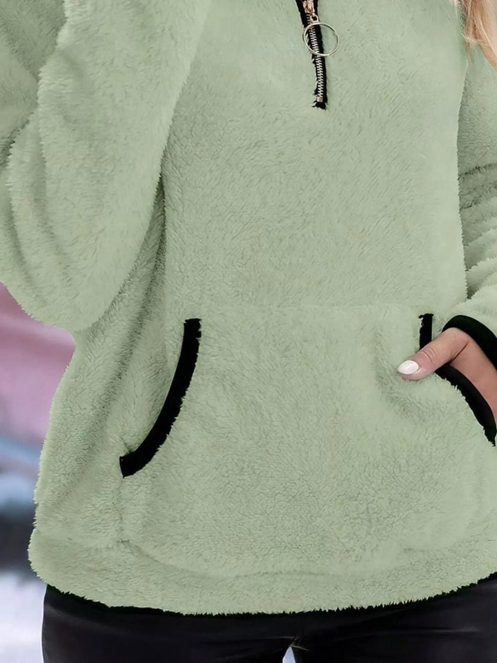 Halina | Women's Fuzzy Sherpa Half Zip Pullover Sweater