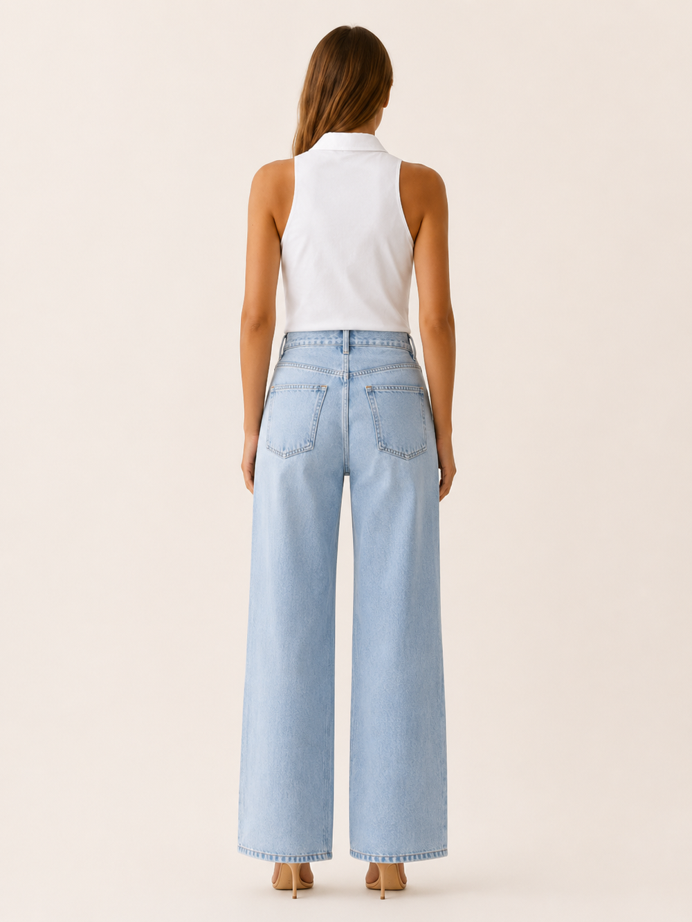 White Sleeveless Shirt with Collar and Button Front – side view