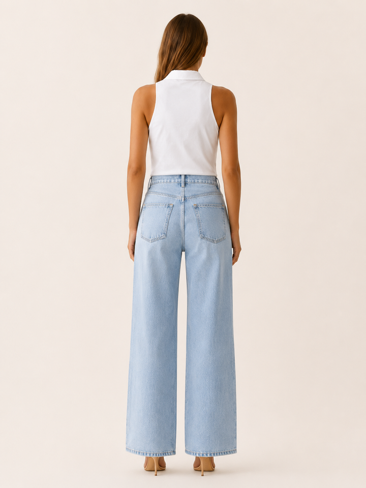 White Sleeveless Shirt with Collar and Button Front – side view