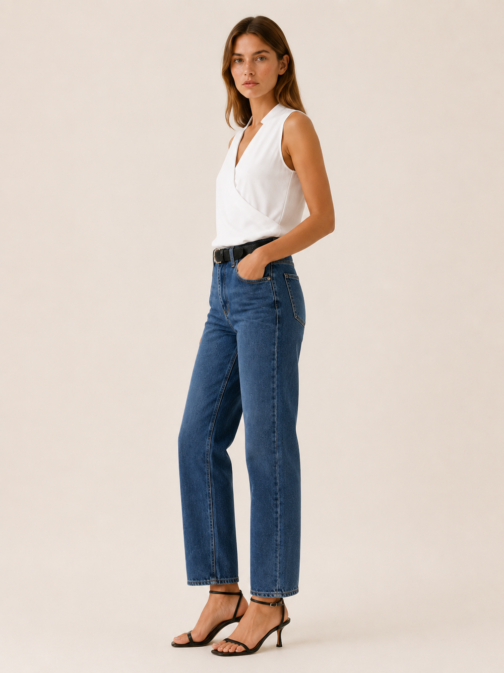 Black Sleeveless Wrap Top with V-Neckline – side view
