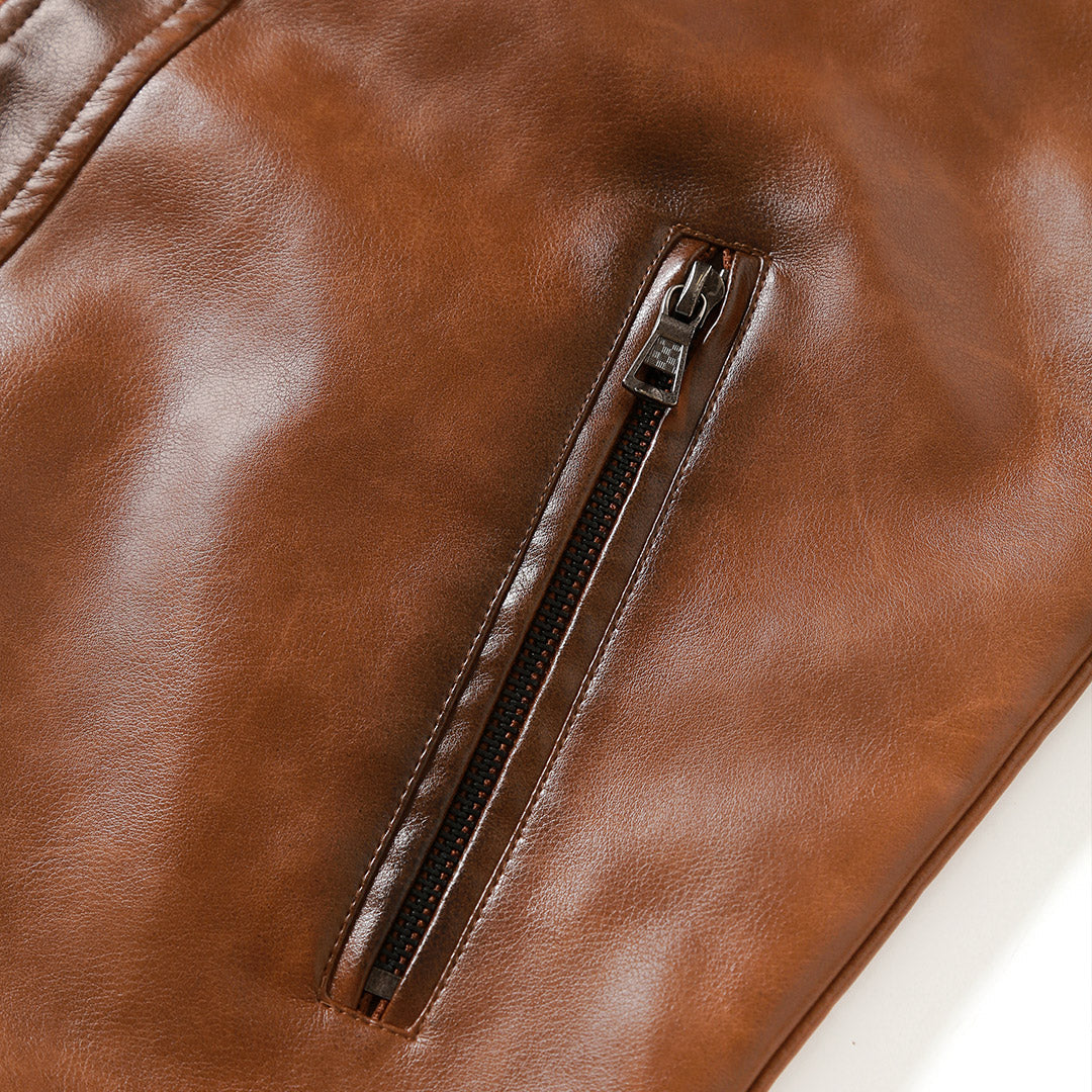 Close-up of the Roadster jacket's stitched shoulder detail