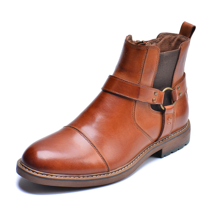 Roadster leather boots in chocolate, side view