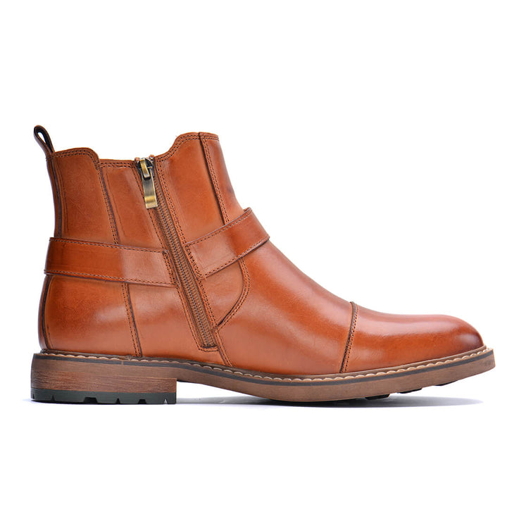 Roadster leather boots in chocolate, front pair view