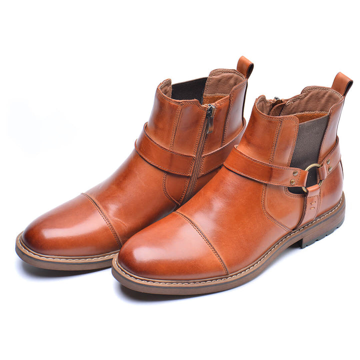 Roadster leather boots in chocolate, back view