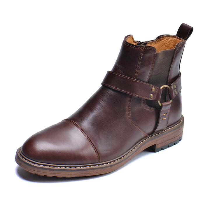 Roadster leather boots in coffee brown, side view