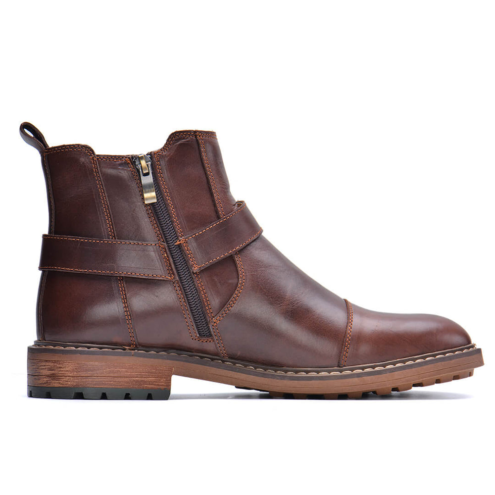 Roadster leather boots in coffee brown, front pair view