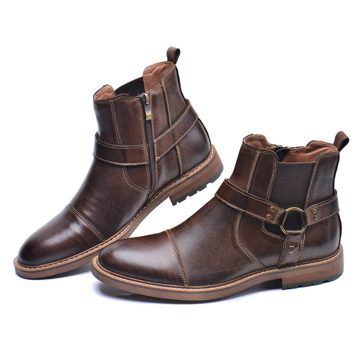 Roadster leather boots in coffee brown, back view