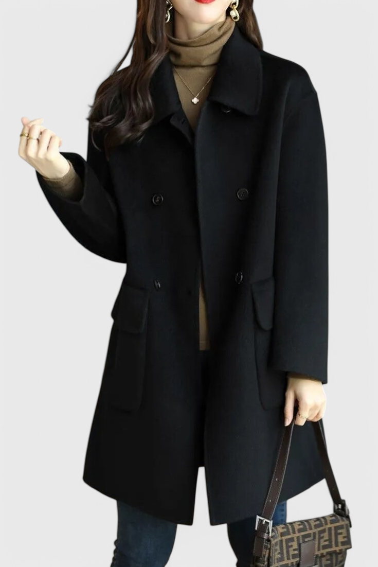Aveline double-breasted coat full length model shot