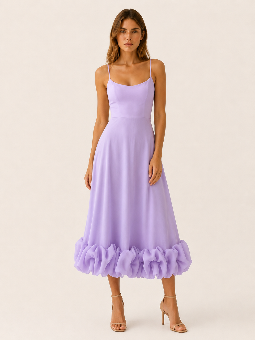 Pink Midi Dress with Ruffle Hem – full length view