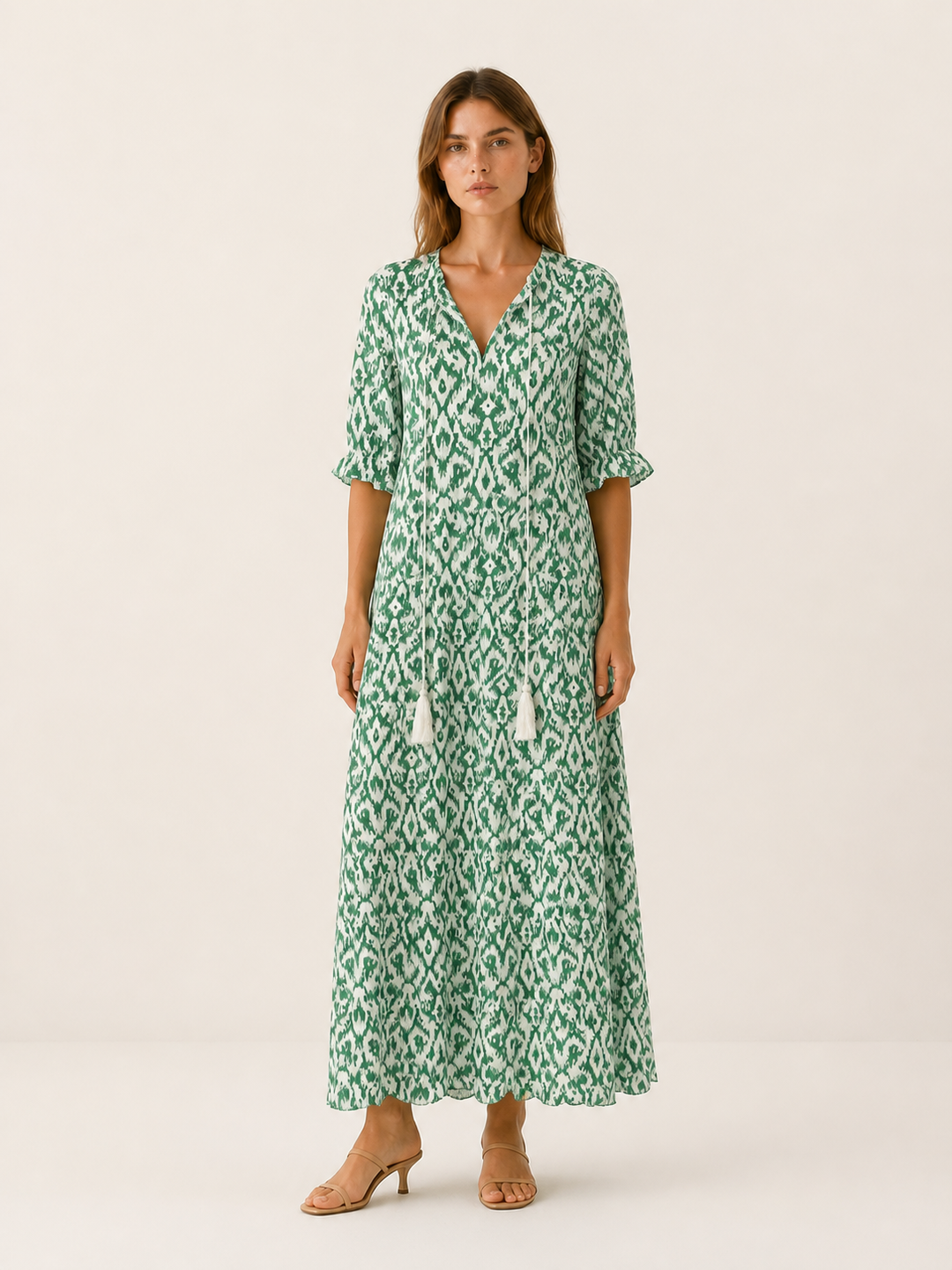 Blue Boho Maxi Dress with Tassel Detail – detail view