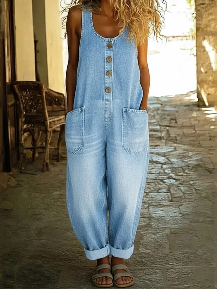 Saylor Denim Overalls — back view