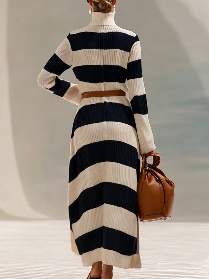 Grace striped knit maxi dress styled – women's cozy winter outfit