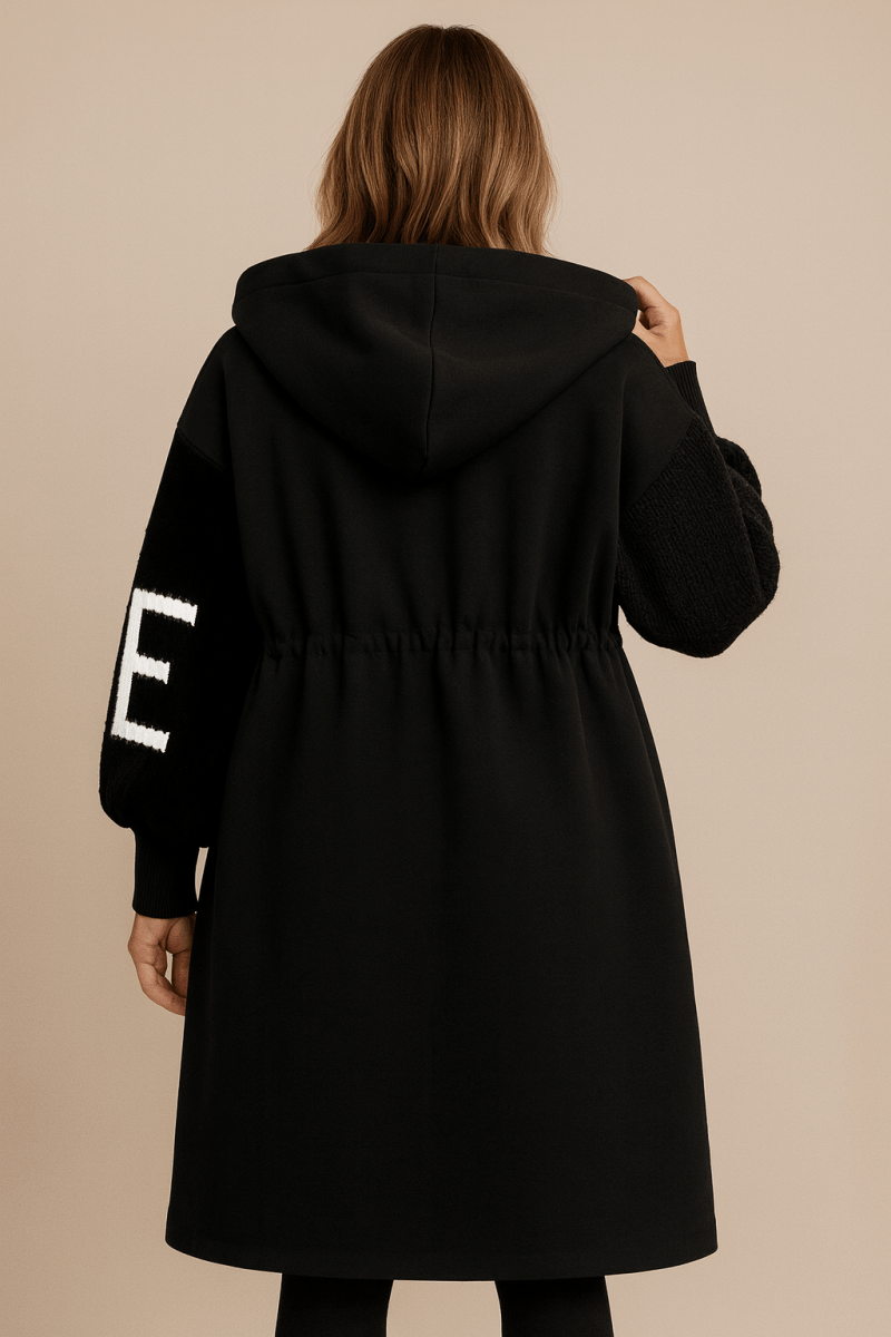 Vivienne | Women's Oversized Longline Hooded Coat with Knit Sleeve Panels