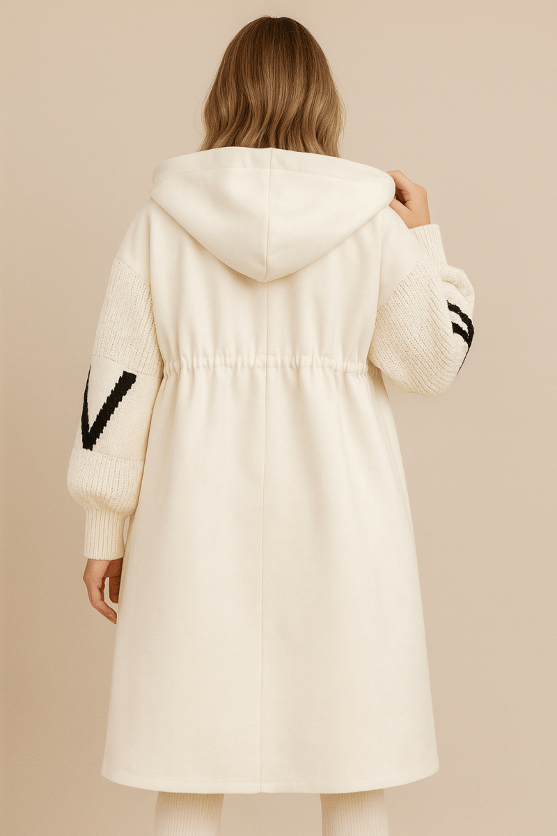 Vivienne | Women's Oversized Longline Hooded Coat with Knit Sleeve Panels