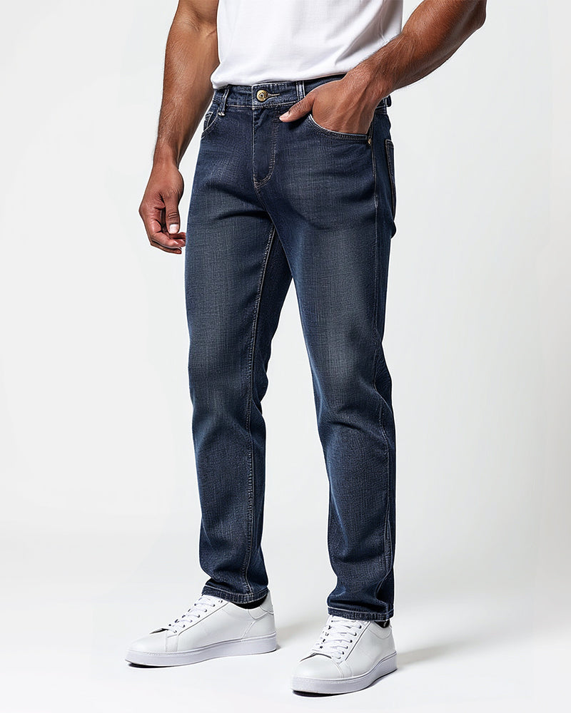 Avenue slim fit jeans in dark blue, side view