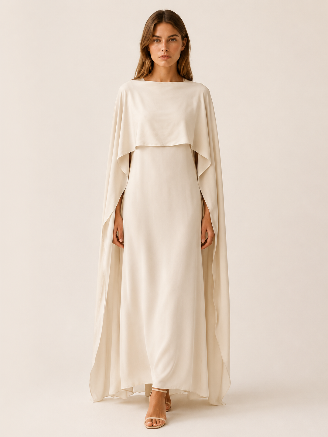 White Draped Sleeve Abaya with Maxi Length – front view