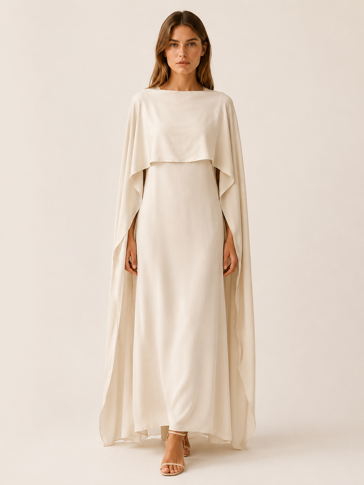 White Draped Sleeve Abaya with Maxi Length – front view
