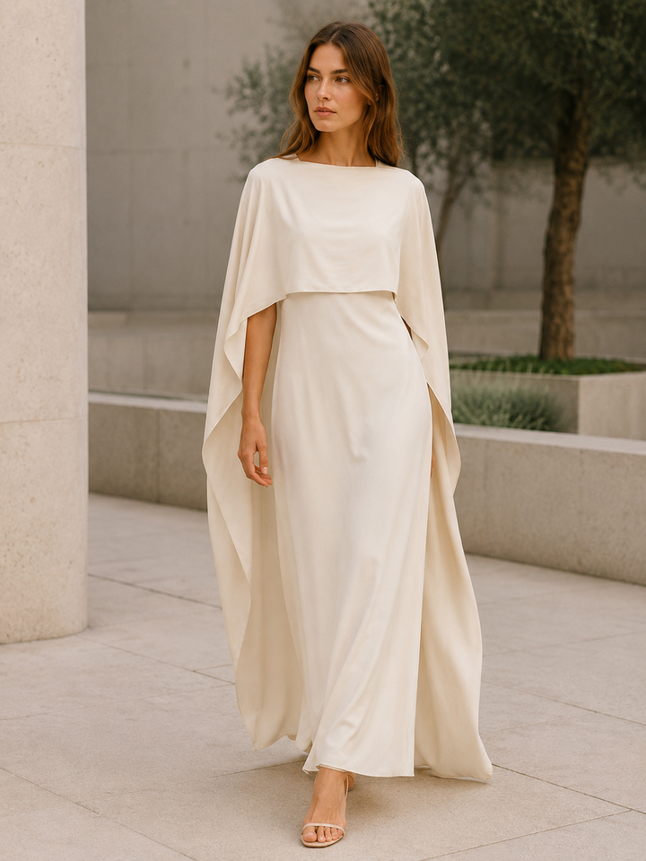 White Draped Sleeve Abaya with Maxi Length – back view