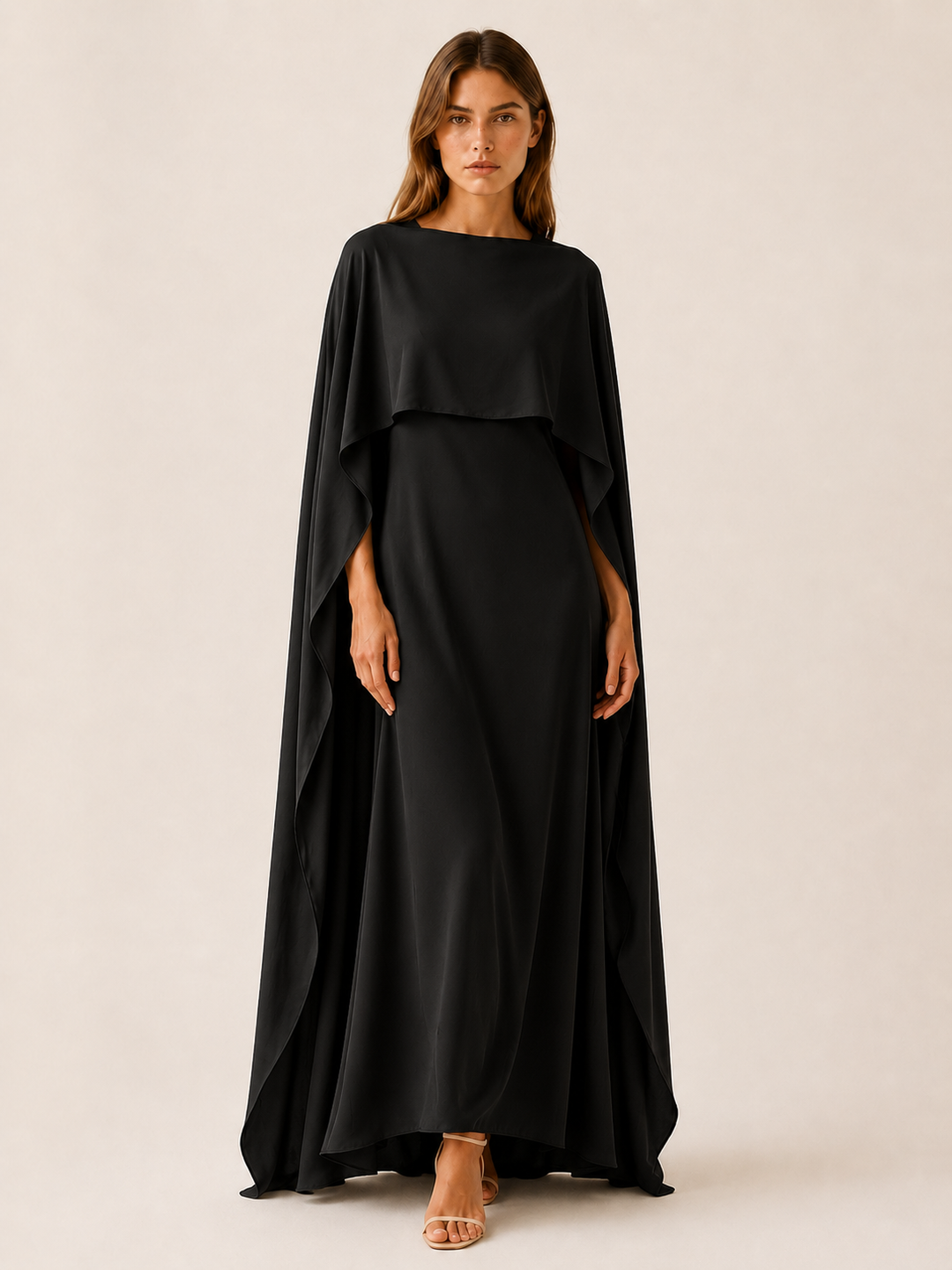 White Draped Sleeve Abaya with Maxi Length – detail view