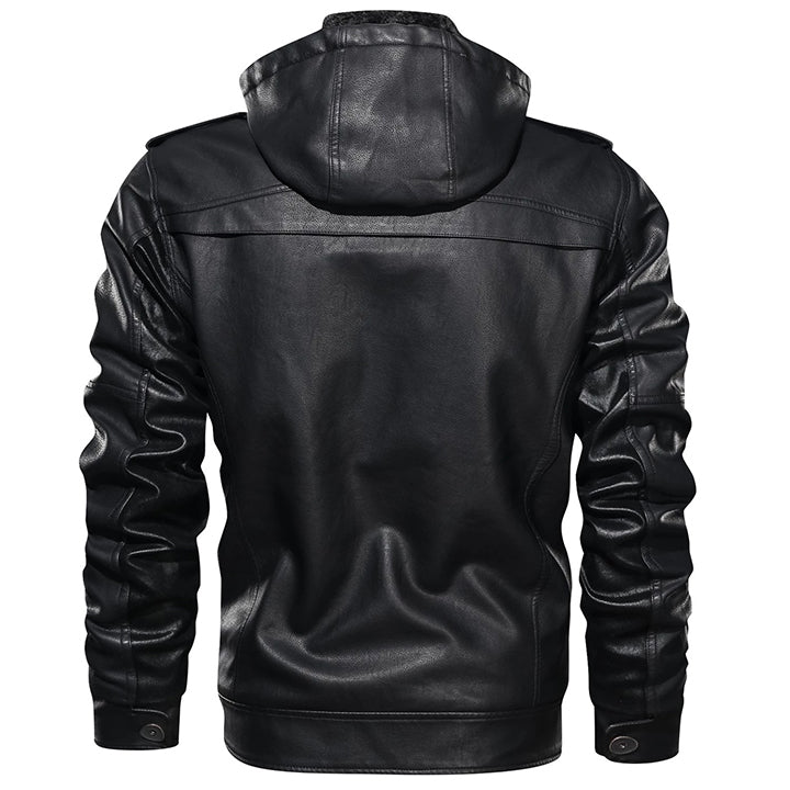 Black Titan leather jacket, back view