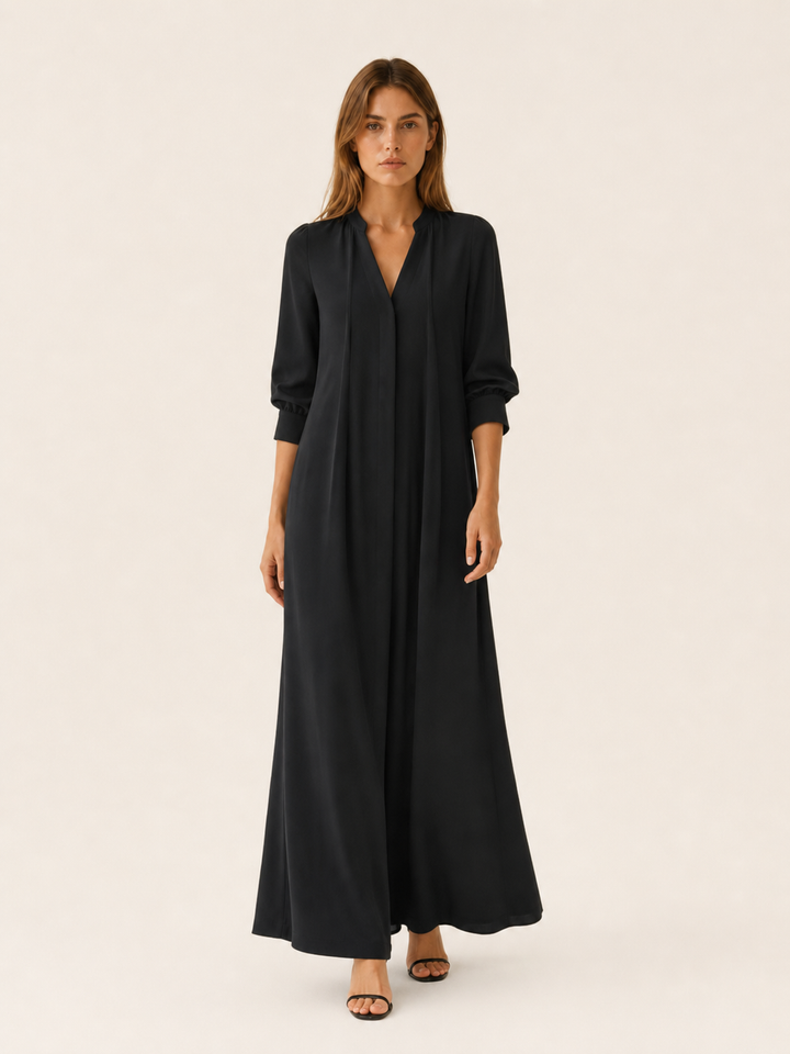 Black Loose Fit Maxi Dress with Long Sleeves – front view