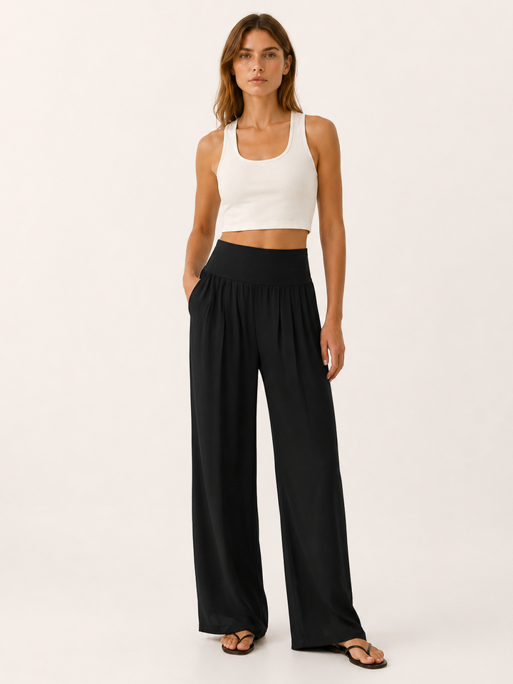 Sorrel | Wide Leg Beach Trousers with Smocked Waist