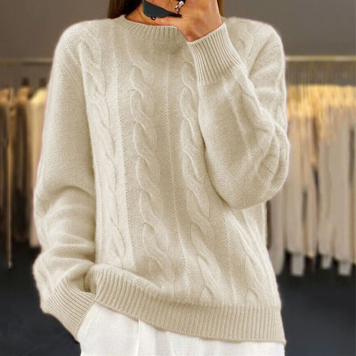 Kelsy | Women's Cable Knit Crew Neck Pullover Sweater