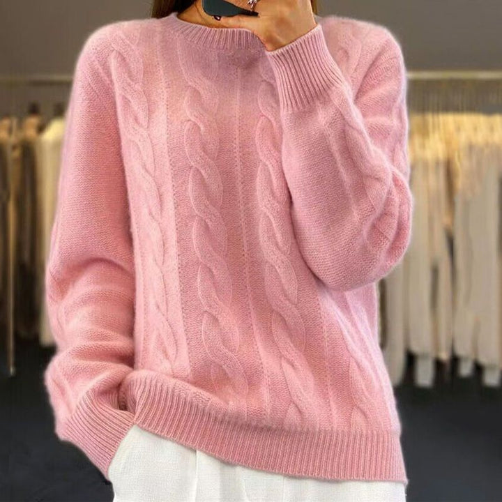 Kelsy | Women's Cable Knit Crew Neck Pullover Sweater