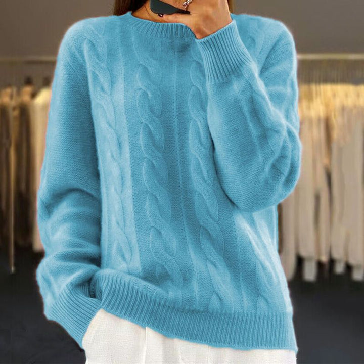 Kelsy | Women's Cable Knit Crew Neck Pullover Sweater